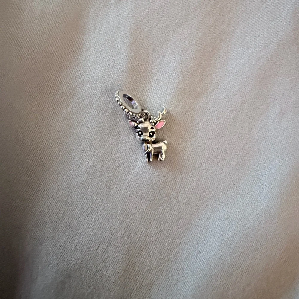 Silver & Pink Dangle Girl Deer Charm - Picture 2 of 4